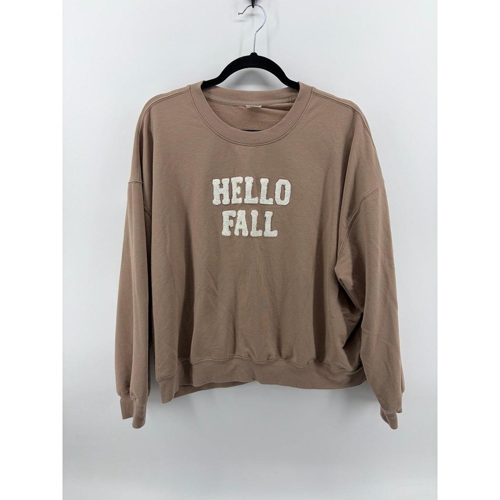 Way to Celebrate! Women's Brown Hello Fall Graphic Crewneck Sweatshirt, Size XL